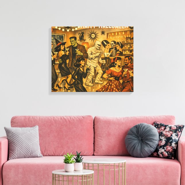 Mid Century Retro 50-tals Halloween Martini-fest Canvastryck (Insitu (Vardagsrum))