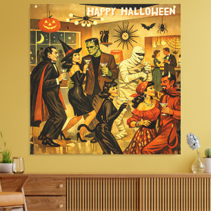 Mid Century Retro 50-tals Halloween Martini-fest Canvastryck