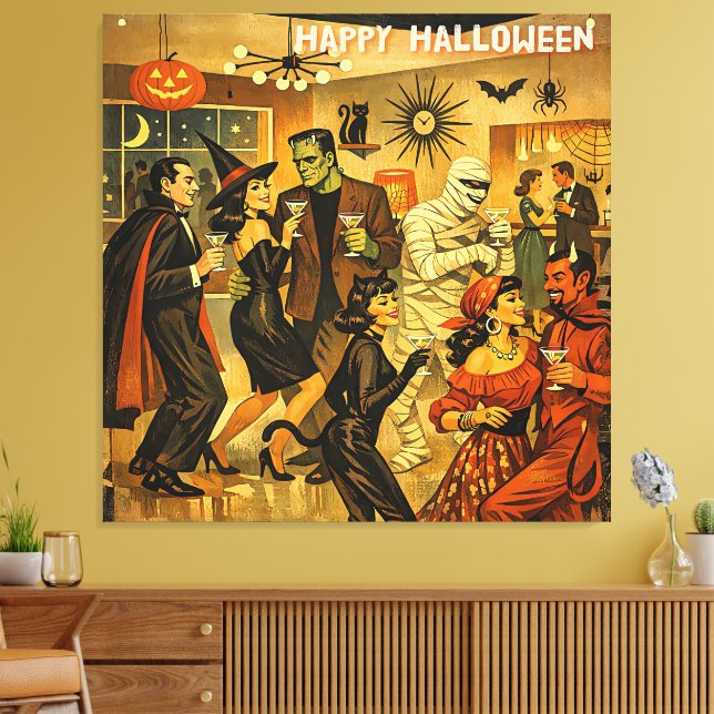 Mid Century Retro 50-tals Halloween Martini-fest Canvastryck (Insitu (Vardagsrum))
