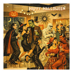 Mid Century Retro 50-tals Halloween Martini-fest Fototryck