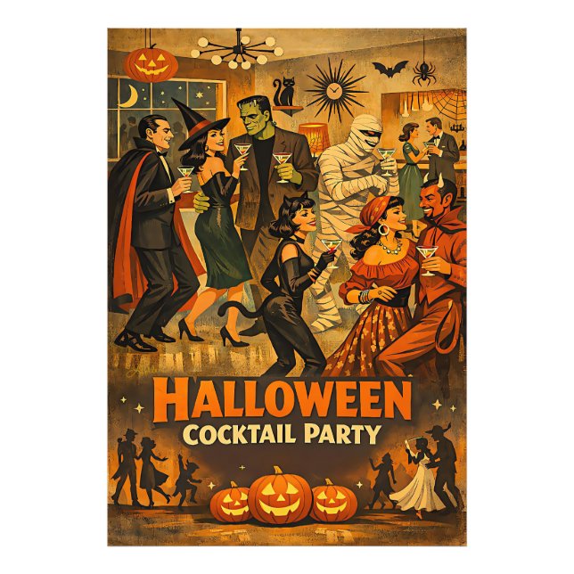 Mid Century Retro 50-tals Halloween Martini-fest Fototryck (Framsidan)