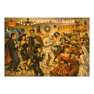 Mid Century Retro 50-tals Halloween Martini-fest Fototryck