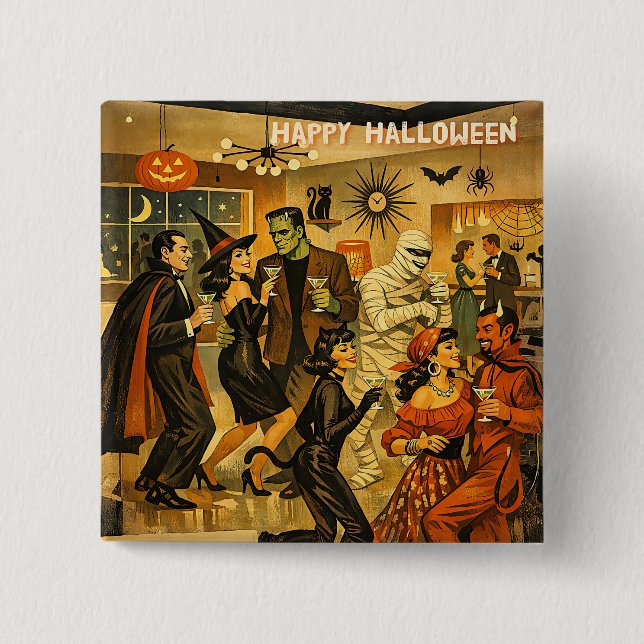 Mid Century Retro 50-tals Halloween Martini-fest Knapp (Framsida)