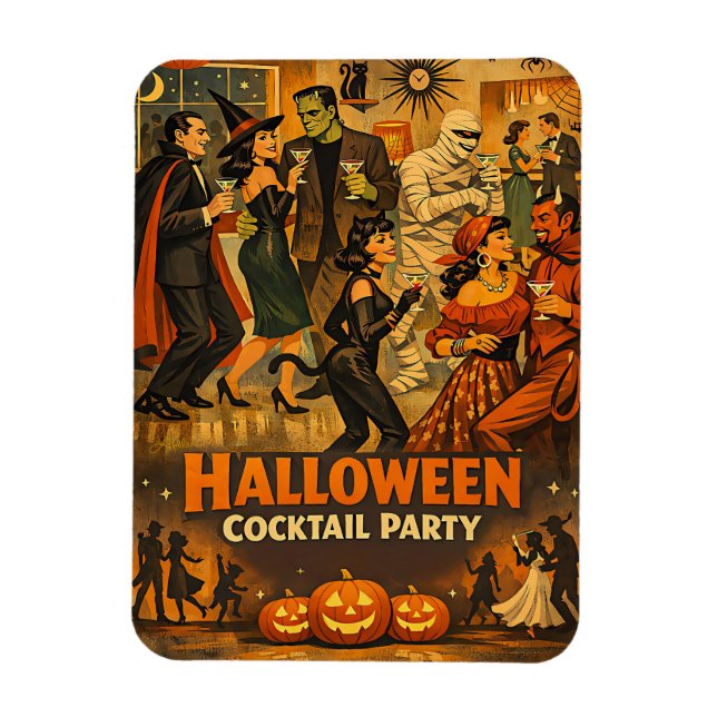 Mid Century Retro 50-tals Halloween Martini-fest Magnet (Vertikal)