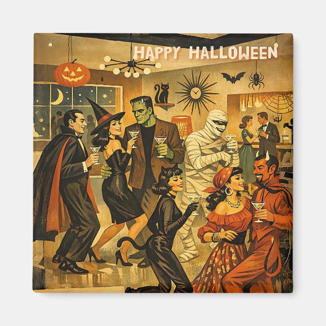 Mid Century Retro 50-tals Halloween Martini-fest Magnet (Framsidan)