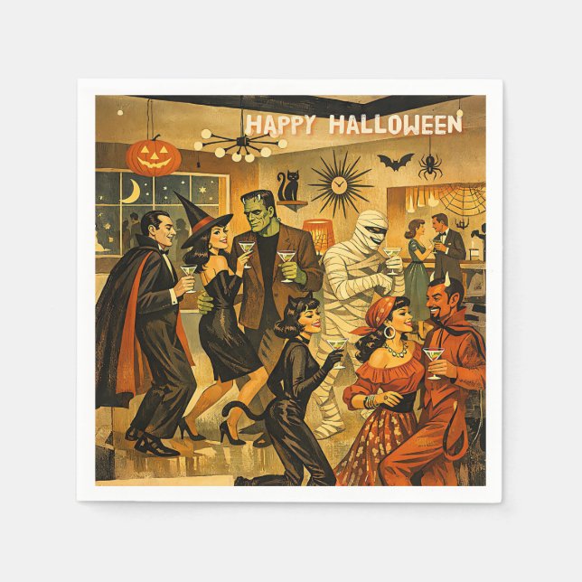 Mid Century Retro 50-tals Halloween Martini-fest Pappersservett (Framsidan)