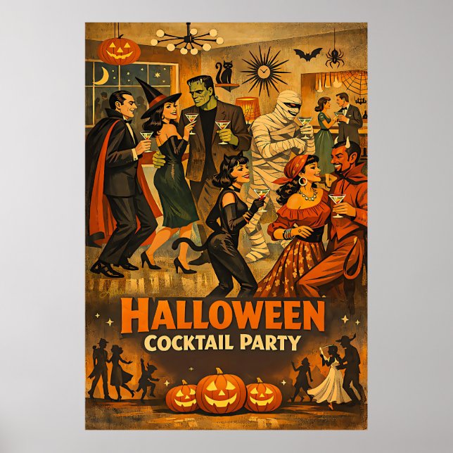 Mid Century Retro 50-tals Halloween Martini-fest Poster (Framsidan)