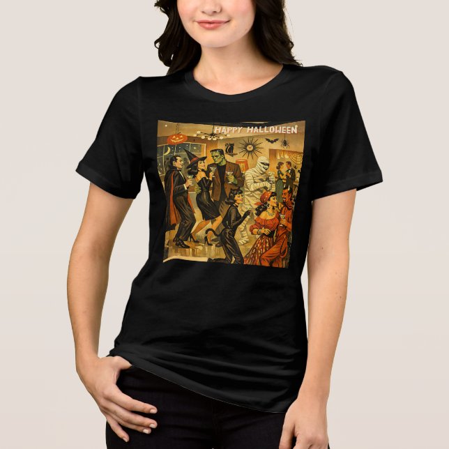 Mid Century Retro 50-tals Halloween Martini-fest T Shirt (Framsida)