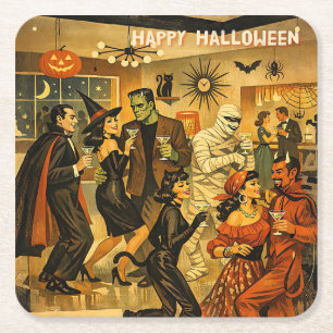 Mid Century Retro 50-tals Halloween Martini-fest Underlägg Papper Kvadrat