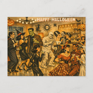 Mid Century Retro 50-tals Halloween Martini-fest Vykort