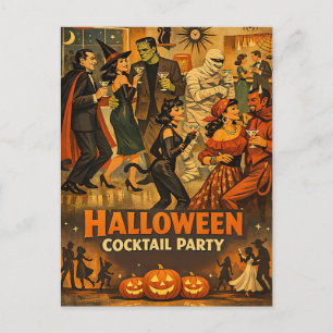 Mid Century Retro 50-tals Halloween Martini-fest Vykort