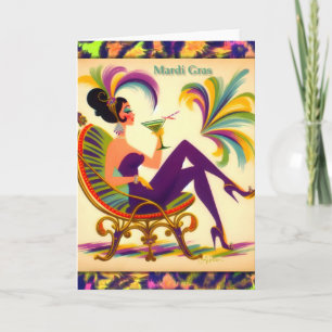 Mid Century Retro 60 s Mardi Gras Martini Woman Tack Kort