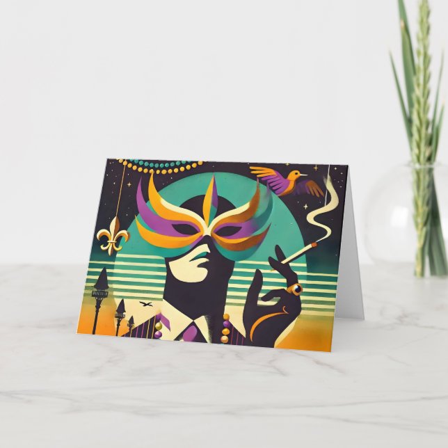 Mid Century Retro 60:s Mardi Gras the Smoking Man Kort (Framsida)