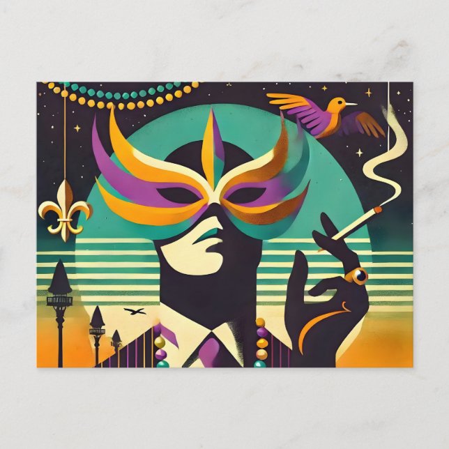 Mid Century Retro 60:s Mardi Gras the Smoking Man Vykort (Framsida)