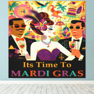Mid Century Retro 60-tal Mardi Gras Cocktailfest Canvastryck