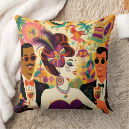 Mid Century Retro 60-talets Mardi Gras Cocktailpar Kudde