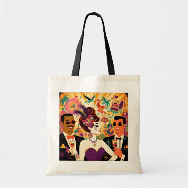 Mid Century Retro 60-talets Mardi Gras Cocktailpar Tygkasse (Framsidan)