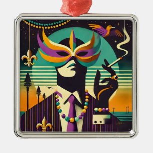 Mid Century Retro 60s Mardi Gras Den rykande manne Julgransprydnad Metall