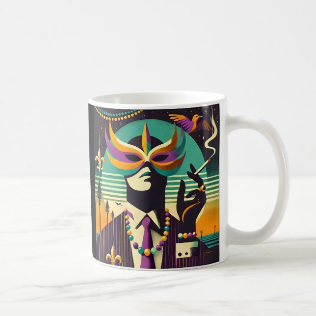 Mid Century Retro 60s Mardi Gras Den Rykande Manne Kaffemugg (Höger)