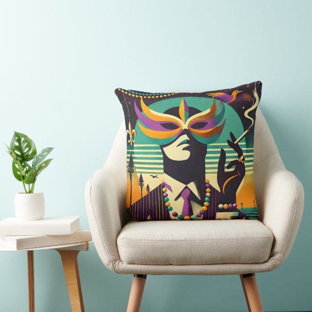 Mid Century Retro 60s Mardi Gras Den Rykande Manne Kudde (Stol)