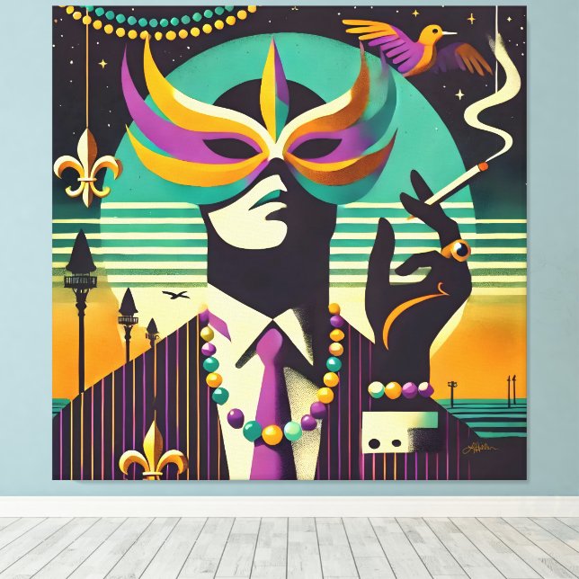 Mid Century Retro 60s Mardi Gras The Smoking Man Canvastryck (Insitu (trägolv))