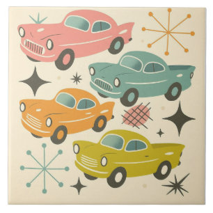 Mid-Century Retro Bilar Atomic Starburst Kakelplatta