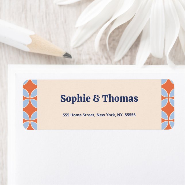 Mid Century Retro Bröllop Returadress Etikett (Insitu)