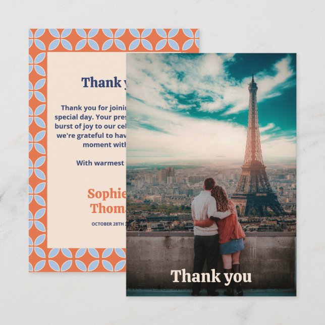 Mid Century Retro Bröllop Tack Kort (Fram/baksida)