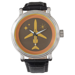 Mid-Century Retro Brunt och Orange Jetliner Armbandsur