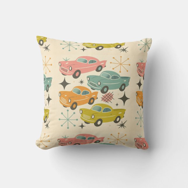 Mid-Century Retro Cars Atomic Starburst  Kudde (Framsida)