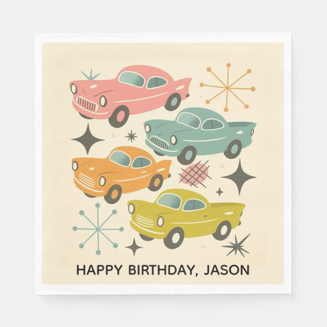 Mid-Century Retro Cars Atomic Starburst  Pappersservett (Framsidan)