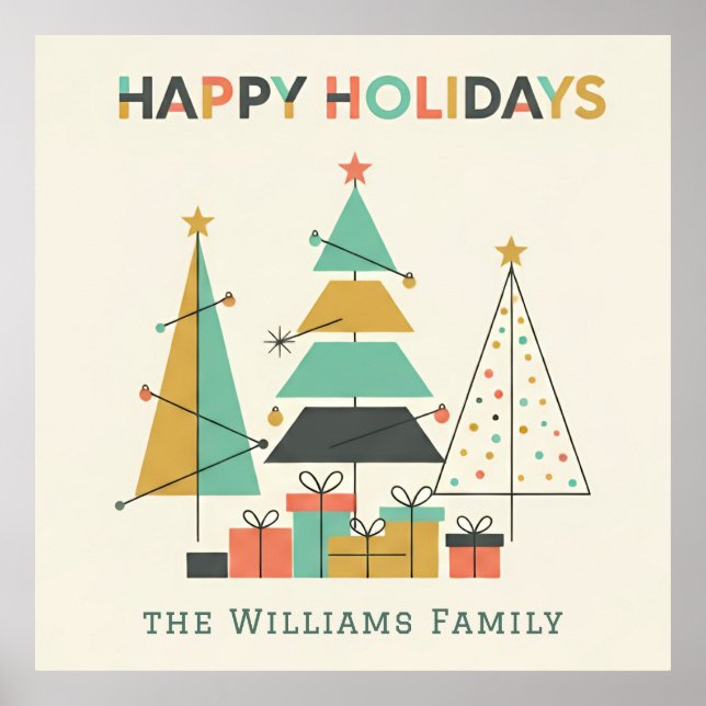 Mid-Century Retro Christmas Trees Poster (Framsidan)