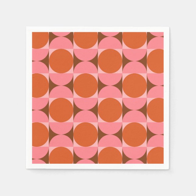 Mid century Retro cirklar i rosa och orange   Pappersservett (Framsidan)