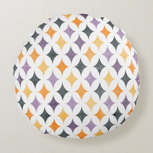 Mid-Century Retro Diamantgittermönster Rund Kudde (Framsidan)