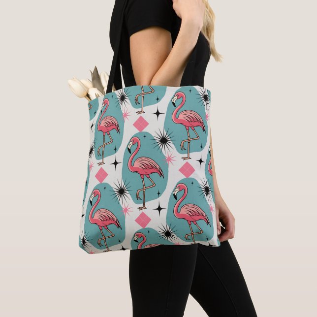 Mid Century Retro Flamingo Pattern Tygkasse (Närbild)