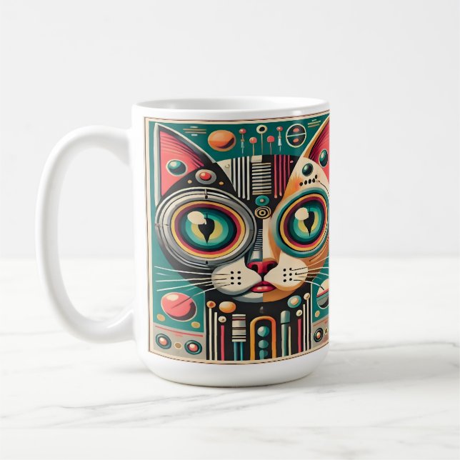 Mid Century Retro Futuristisk Krets Katt Kaffemugg (Vänster)