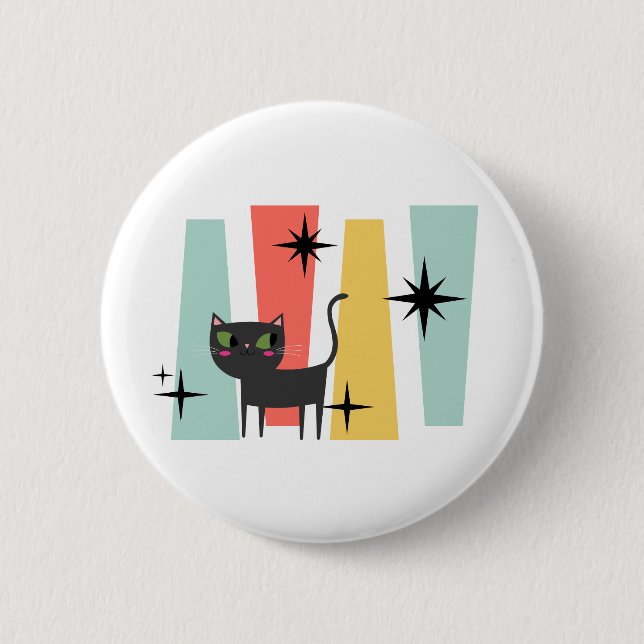 Mid Century Retro Katt  Knapp (Framsida)