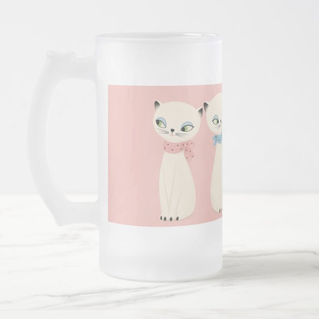 Mid Century Retro Kattpar Frostat Ölglas (Vänster)