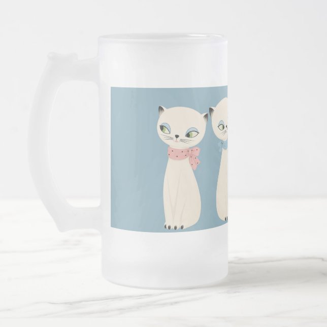 Mid Century Retro Kattpar Frostat Ölglas (Vänster)