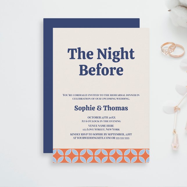 Mid Century Retro Överenskomstdinner Inbjudningar (The Night Before Rehearsal Dinner Invitation)