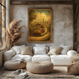 Mid-Century Retro San Francisco Kabelvagn Vintage Poster
