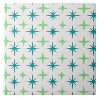 Mid Century Retro Starbursts Mönster teal grön  Kakelplatta