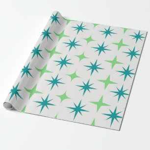 Mid Century Retro Starbursts Mönster teal grön  Presentpapper
