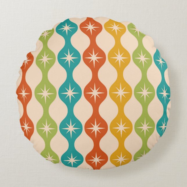 Mid Century Retro Starbursts on ogee pattern  Rund Kudde (Framsidan)
