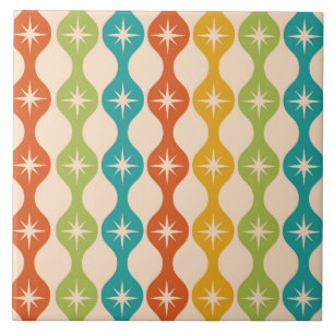 Mid Century Retro Starbursts på Ogee mönster Kakelplatta