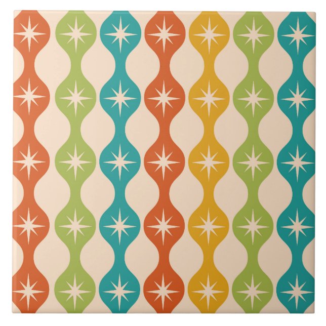 Mid Century Retro Starbursts på Ogee mönster Kakelplatta (Framsidan)