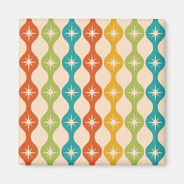 Mid Century Retro Starbursts på Ogee mönster Magnet (Framsidan)