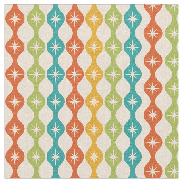 Mid Century Retro Starbursts på Ogee mönster Tyg (Närbild)