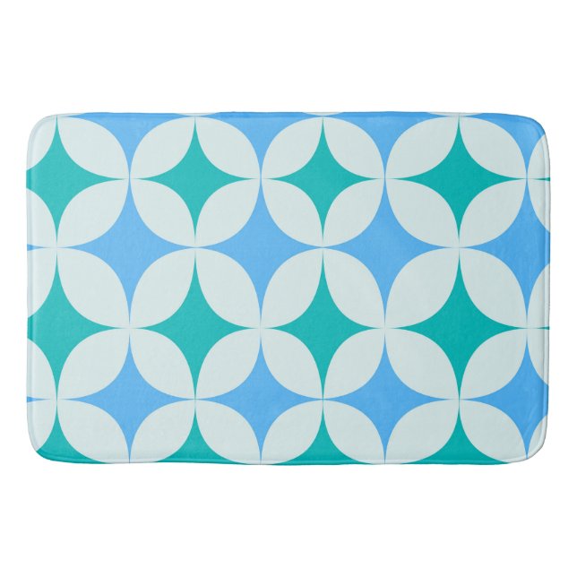 Mid Century Retro Stjärnbursts Mönster Teal Blå Badrumsmatta (Framsidan)