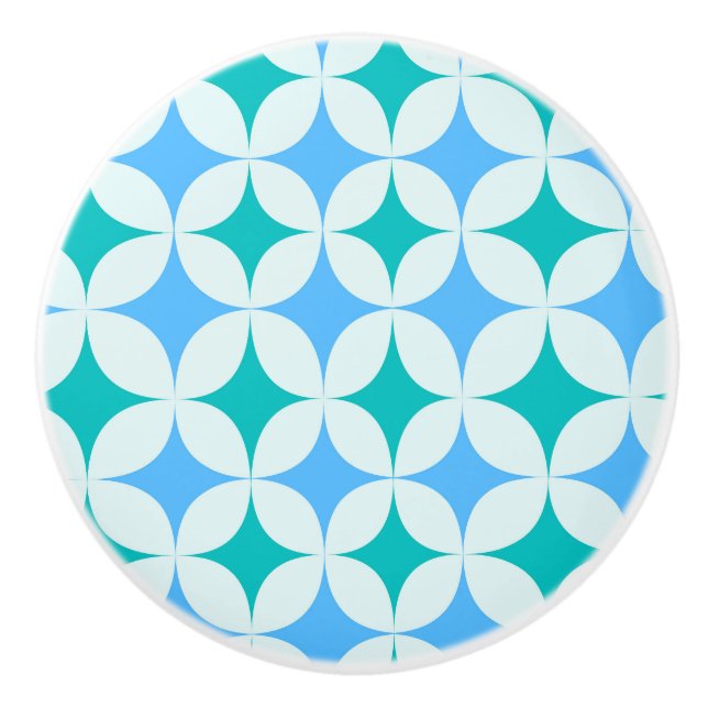 Mid Century Retro Stjärnbursts Mönster Teal Blå Knopp (Framsidan)